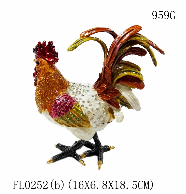 Art Collectible Metal Rooster Statue Trinket Box Roosters on Old Metal Trinket Box