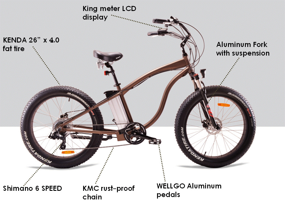48V 500W Electric Beach Cruiser Bikes , 26" x 4.0 Fat Tire Beach Cruiser Electric Bike