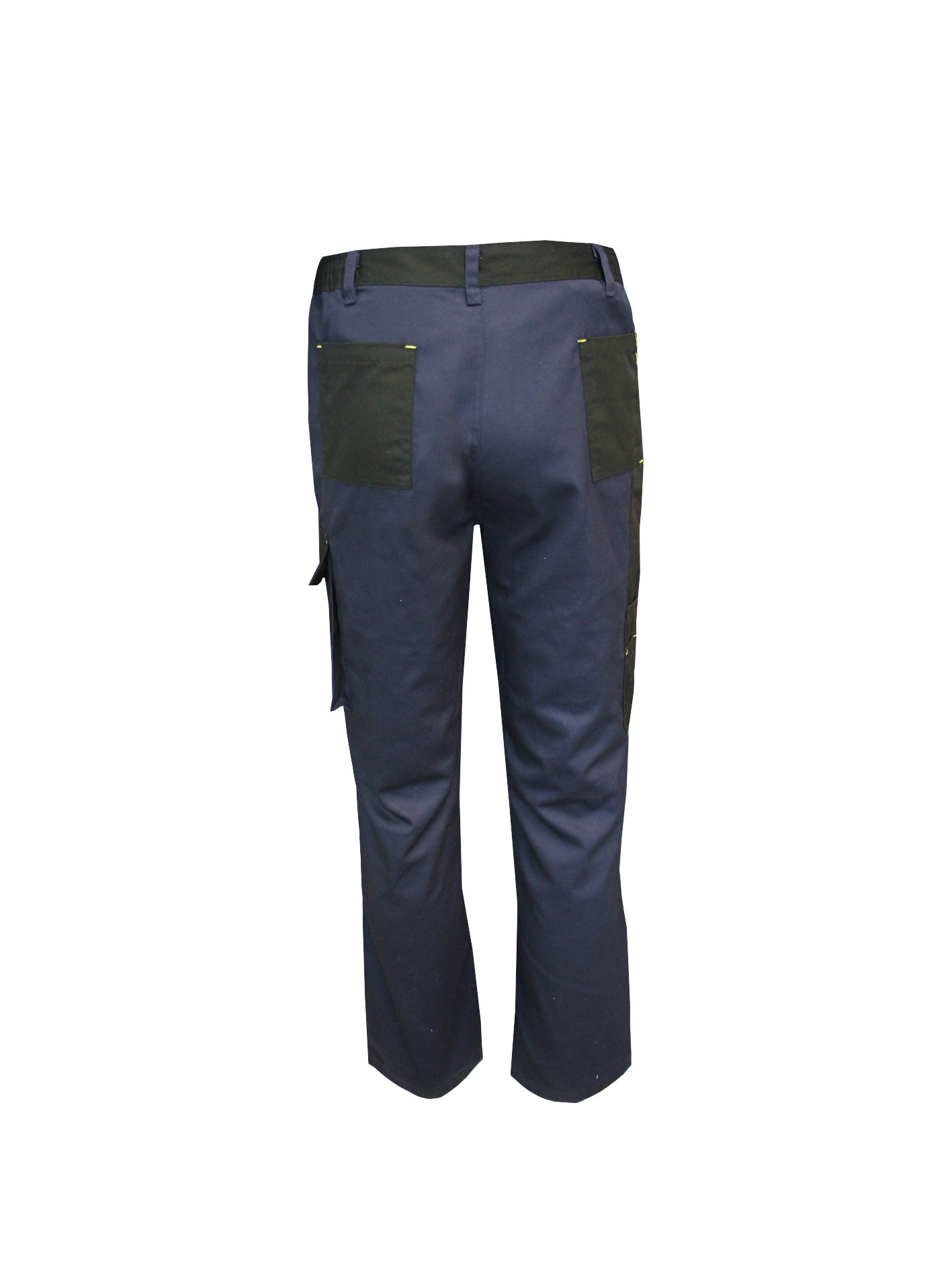 340 GSM 100% Cotton Black Contrast Navy Work Pants With Bellow Pockets Zipper Velcros