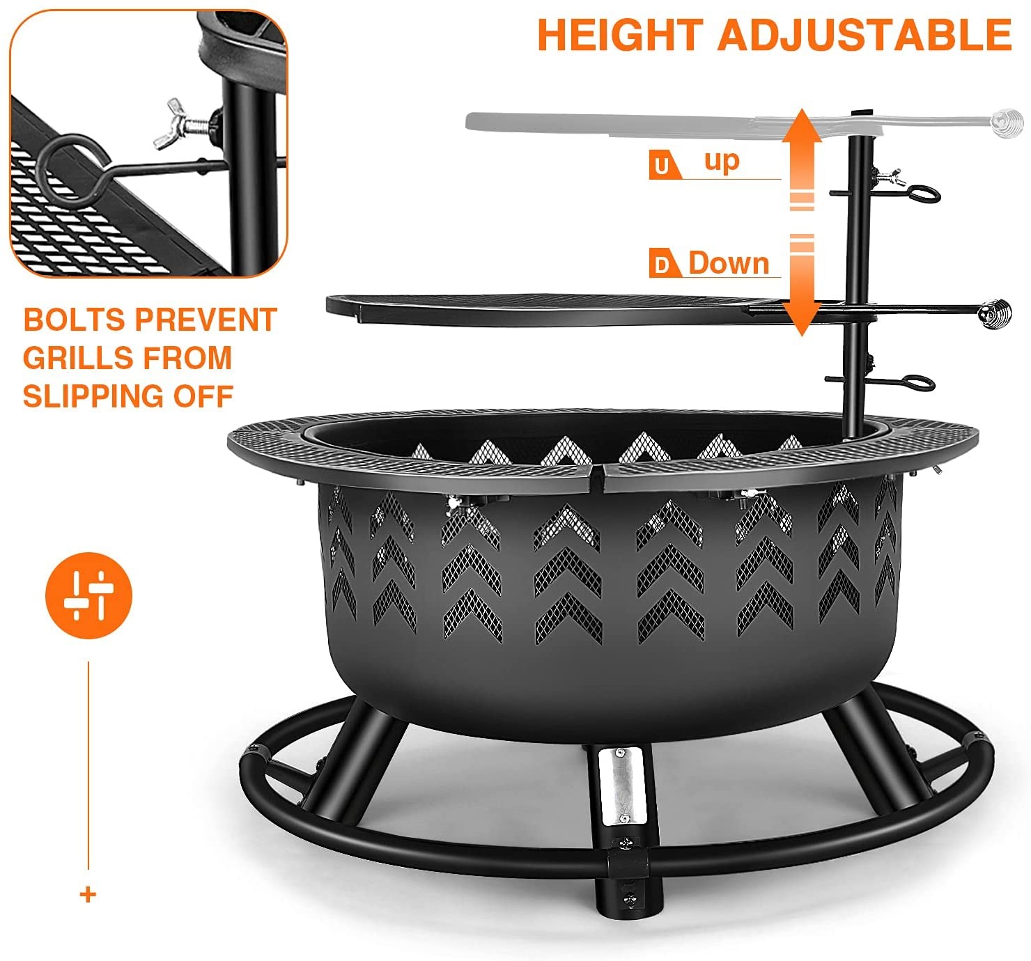 2 In 1 Portable Charcoal Fire Pit Bbq Outdoor For Wood Burning With Fireplace Poker
