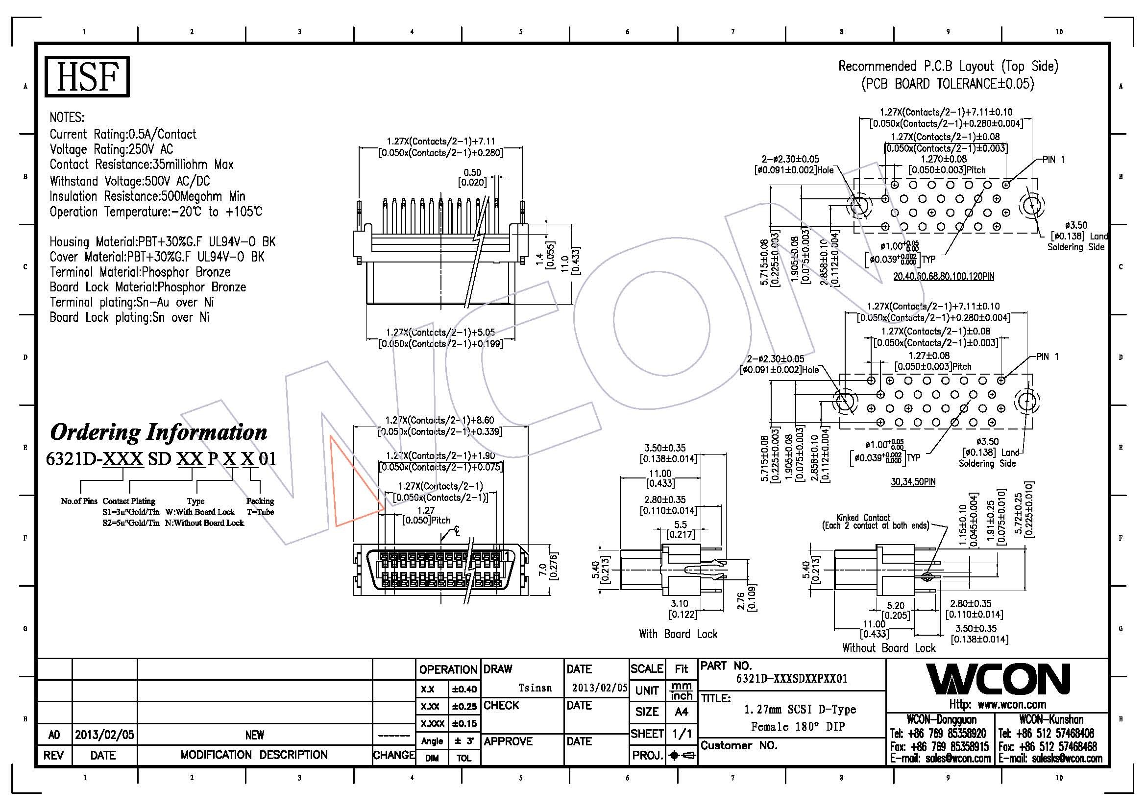 1.27mm board to board connector female DDK-Type 40 pin scsi connector
