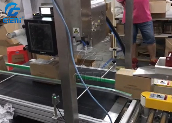 220V 0.65KW Automatic Box Labeling Machine Real Time Barcode Printing