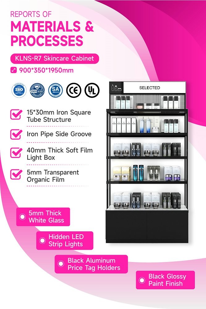 KLNS-R7 Open Top Display Skincare Display Cabinet with 40mm Soft Film Light Box