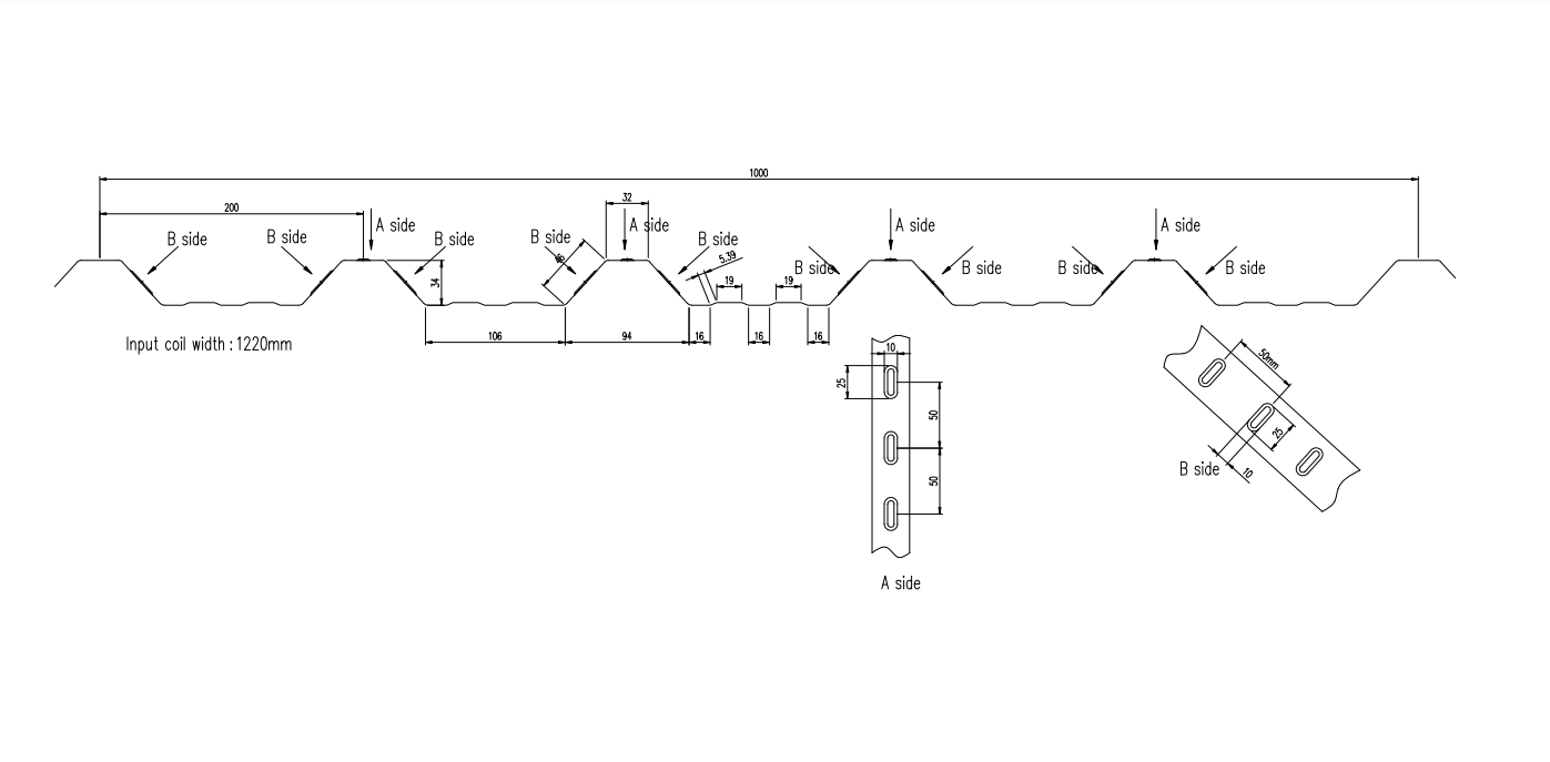 Metal drawing profile decking