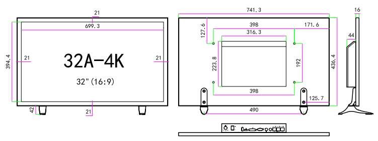 plastic bezel HDMI 32" HD 4K LED monitor CCTV display for surveillance security system