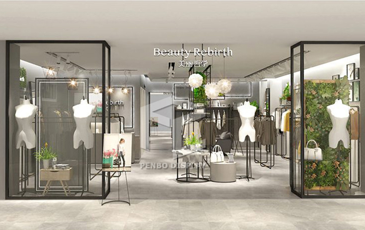16mm MDF Clothing Shop Display Furniture Black Golden With 10mm Tempered Glass