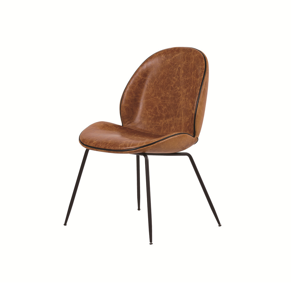 Solid Thin Metal Legs Brown Leather Occasional Chair , Leather Dining Chairs Fiber Glass Frame