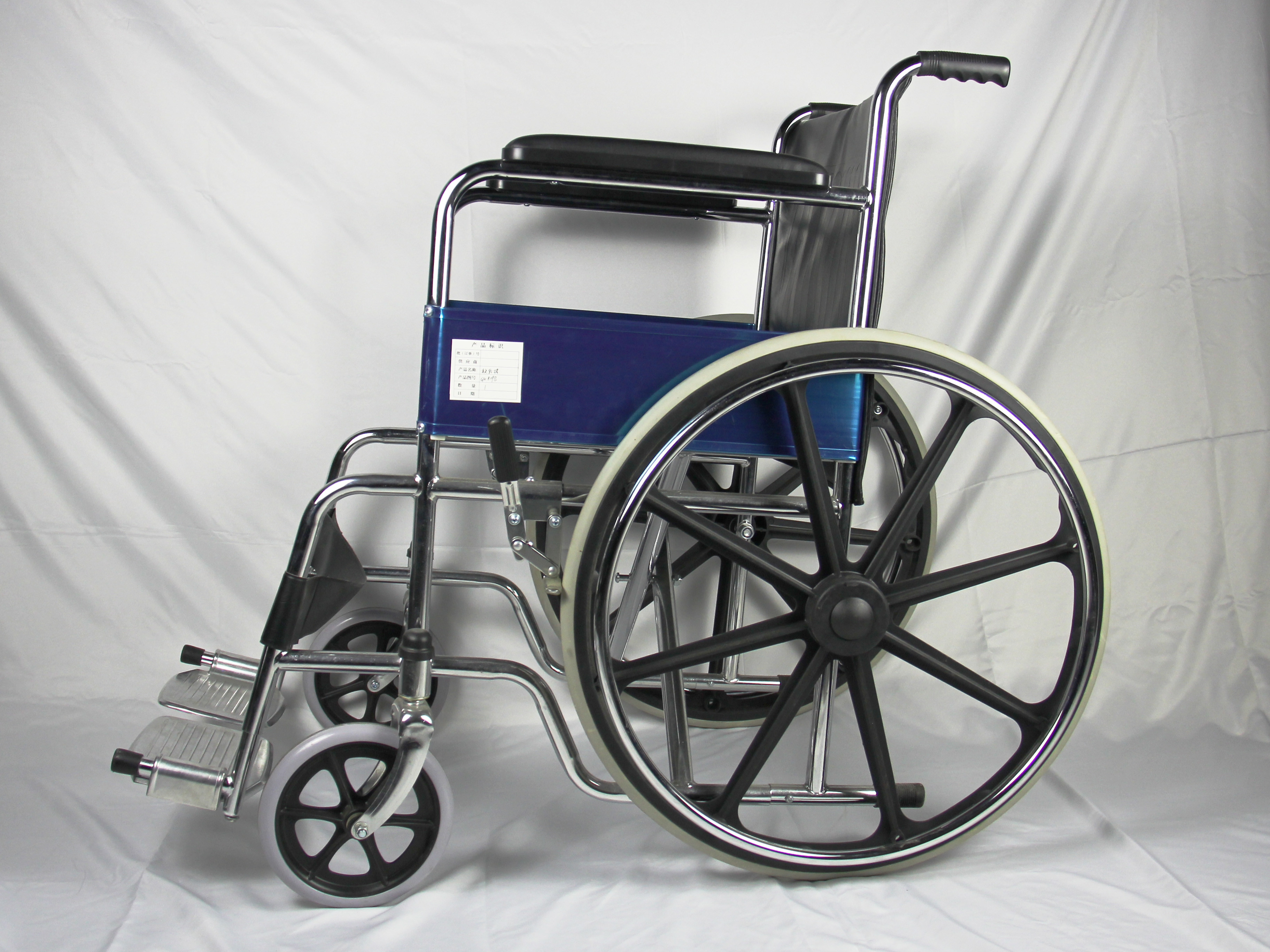 Disabled Solid Seat Wheelchair Foldable Chromed Steel Frame