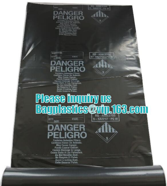 PE packing bag for Asbestos fibers, large size thicker LDPE asbestos remove bags, Large Asbestos Waste Removal Bags, pac