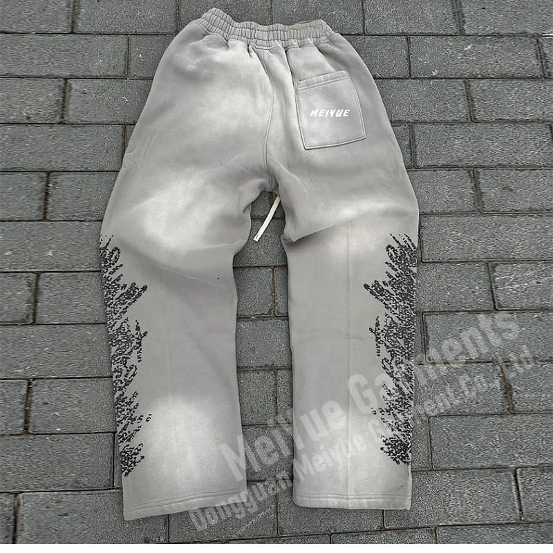 Custom Mens Joggers Fleece Wide Leg Flared Baggy Acid Wash Vintage Stacked Sweatpants Men Casual Sweat Pants Trousers for Men