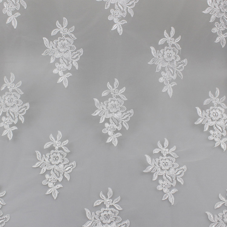 Floral Embroidery Eyelash Corded Lace Fabric For Bridal Wedding Dresses