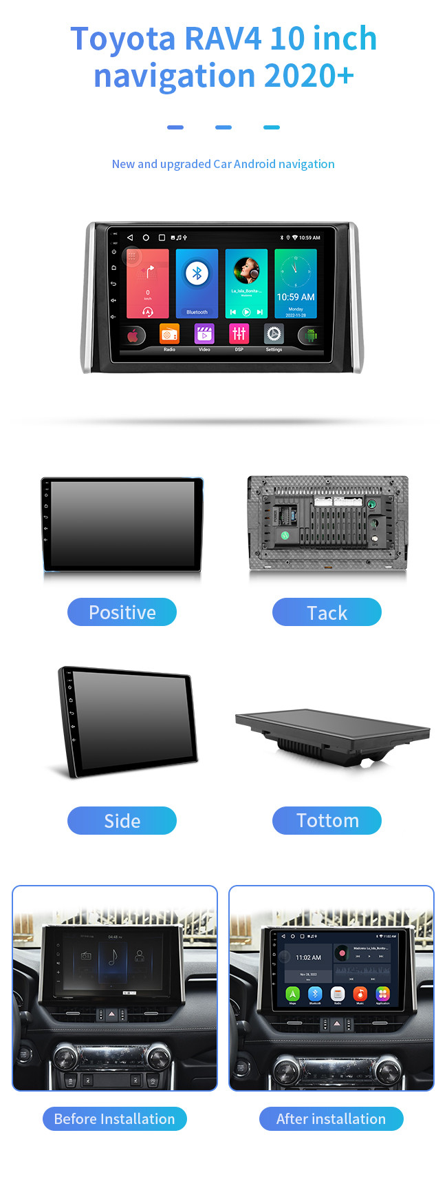 10 Inch Android For Toyota RAV4 2018-2021 Car Radio Stereo Multimedia Player GPS Navigation