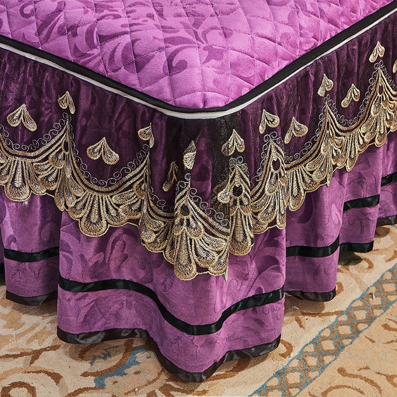 4 Pcs Winter Bed Spreads Cover Skirt Set with Embroidery of 100% Polyester Material