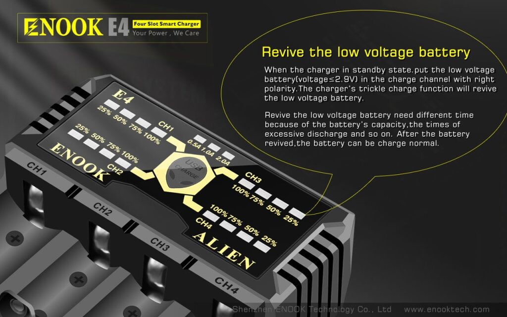 Enook E4 Li Ion Batteries Charger Discharge With Ake Charge DC 3.6V / 3.7V