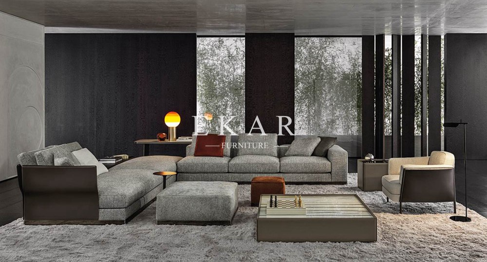 Upholstered Wide European Style Furniture Metal Legs L Shape Modern Sofa Set