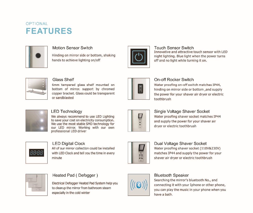IP44 Rated LED Touch Screen Wash Basin Mirror with Backlit Light and ETL CETL CE RoHS