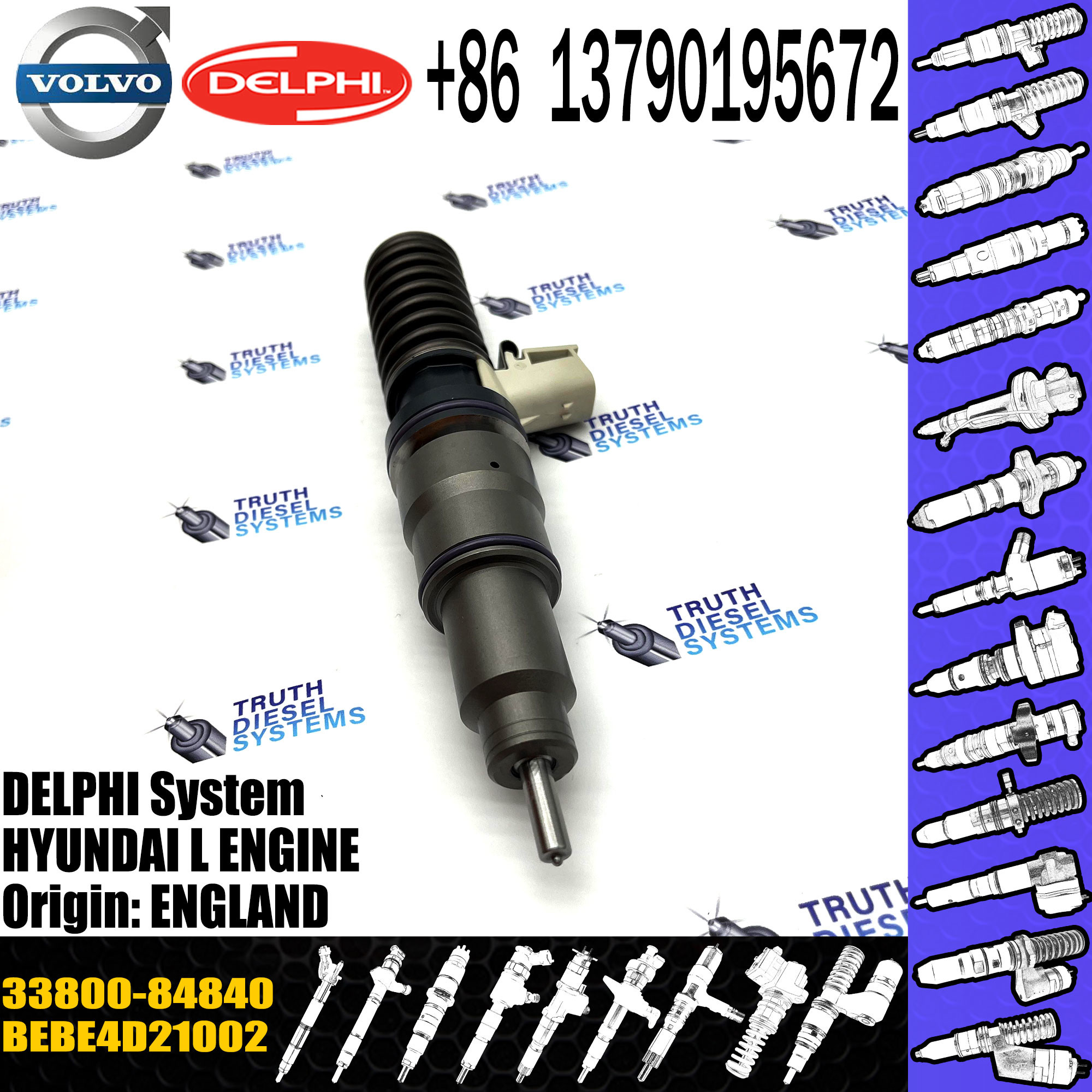 Common Rail Injector 33800-84840 3380084840 BEBE4D21002 Fuel Injector for VOL Diesel Engine