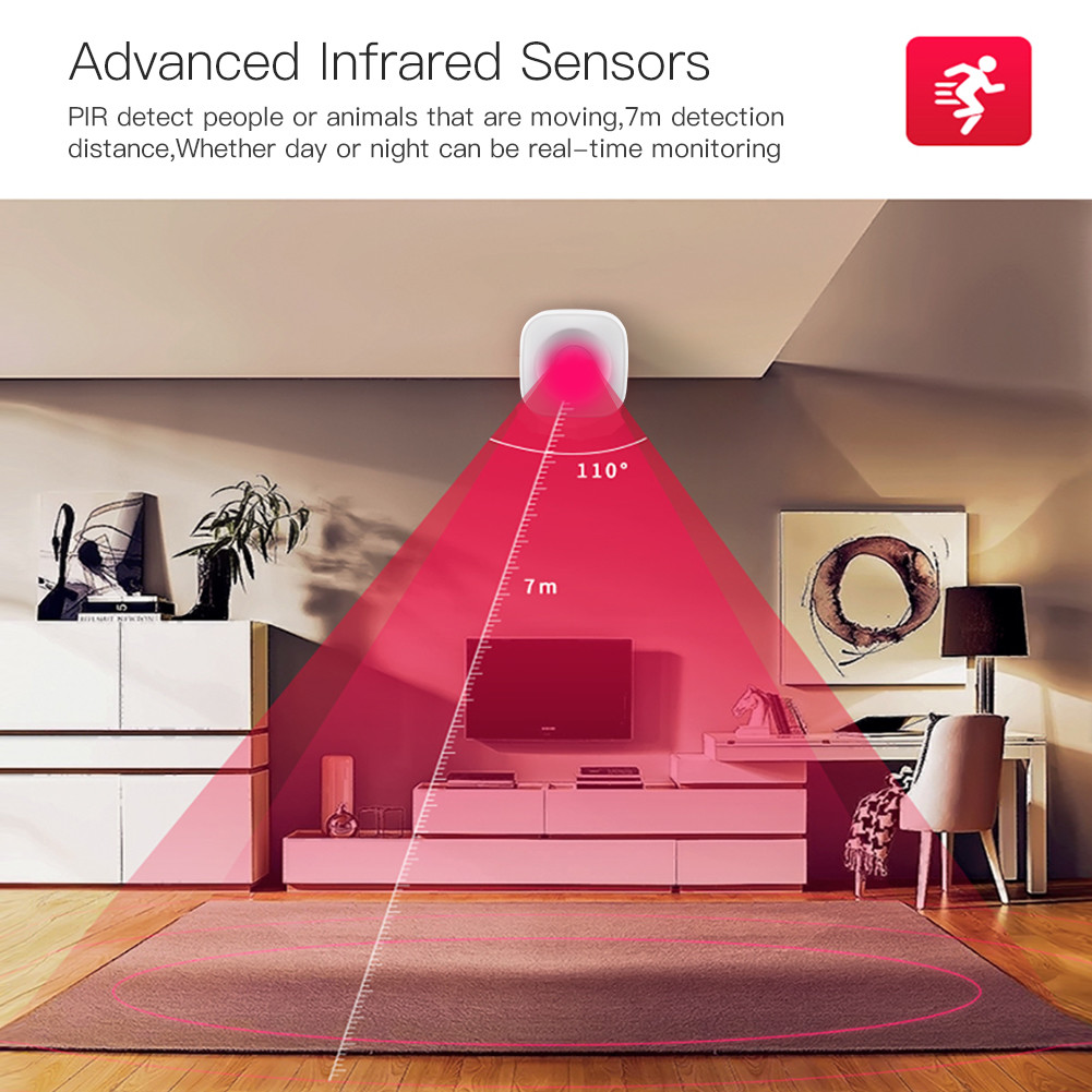 WiFi Wireless Security Alarm Smart Motion Sensor Free Notification Tuya APP Control PIR Motion Detector