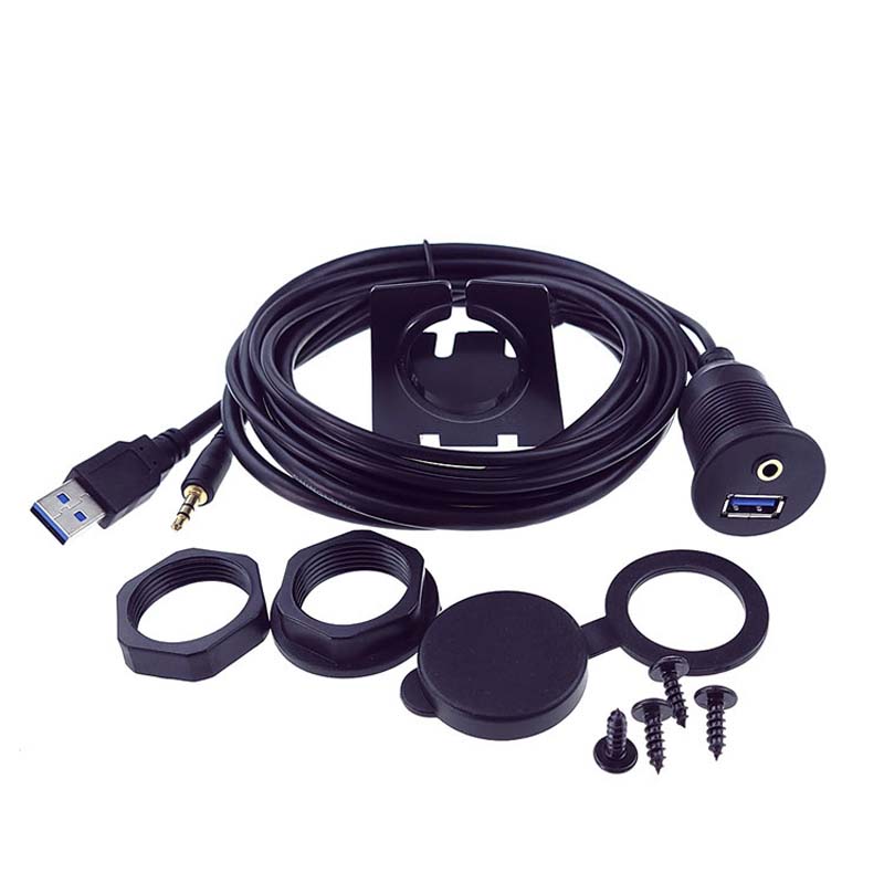 USB 3.0 AUX DC 3.5 Male to Female Waterproof Extension Cable With Flush Mount Panel For Car Truck Boat Motorcycle Computer