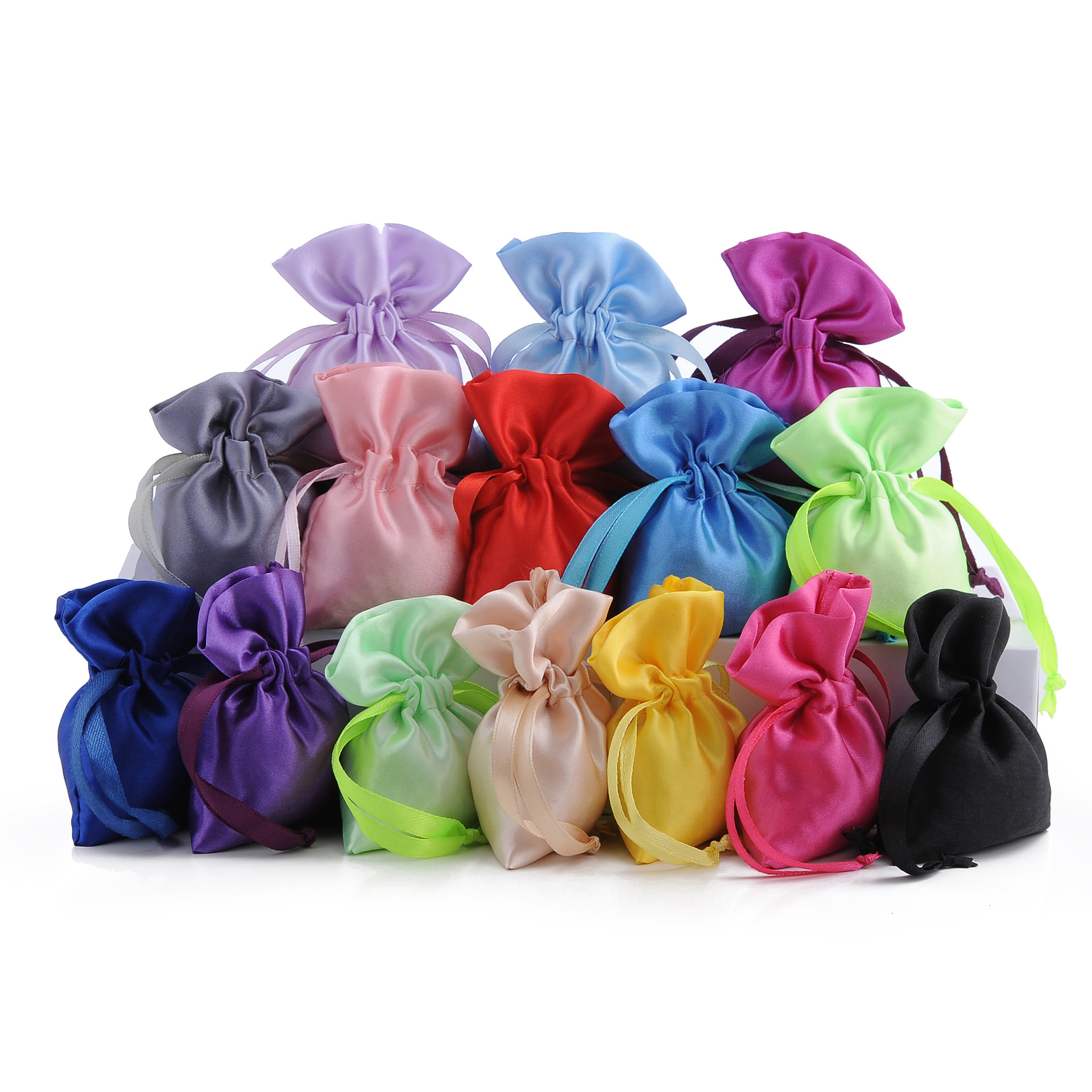 Green Small Bundle Satin Gift Bag Pouch With Tassel 20x12cm Szie