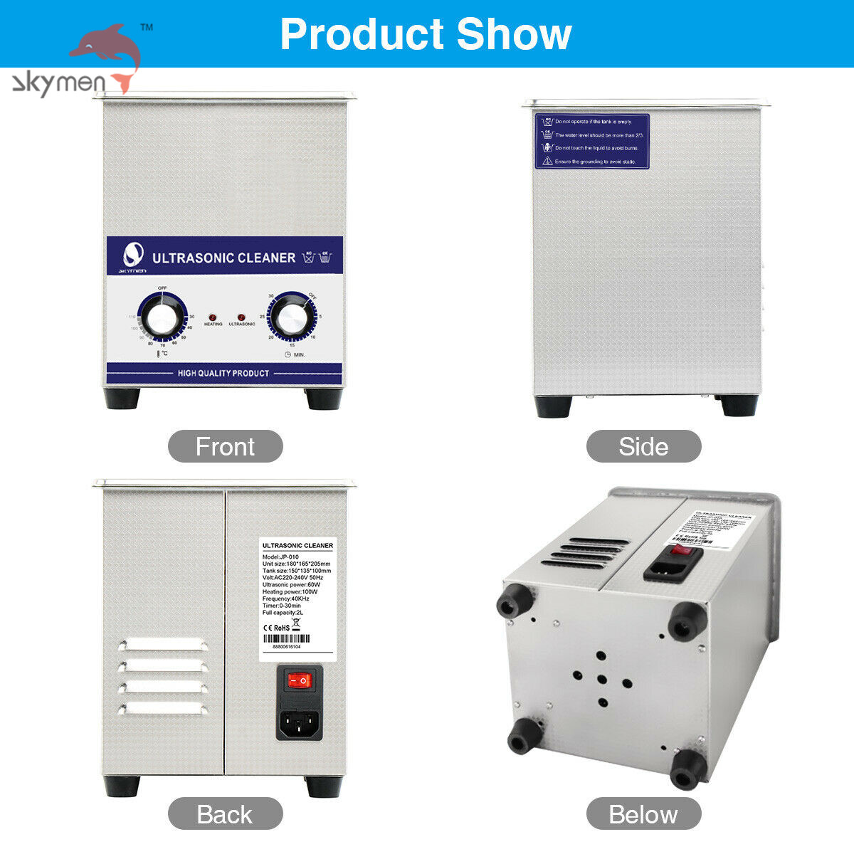 40KHz Table Top Ultrasonic Cleaner 2 Liter 100W Heating Function For Lab Tools