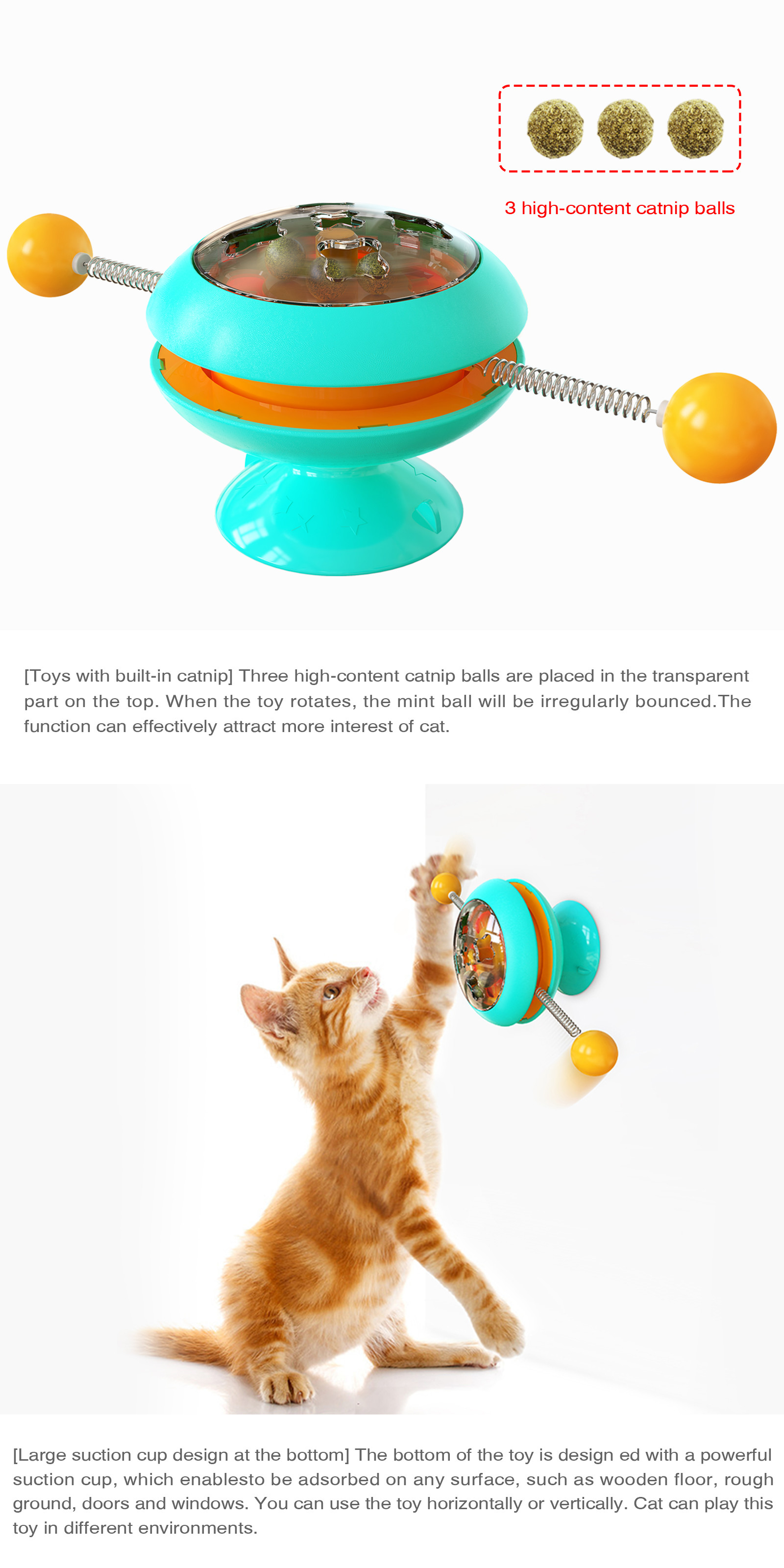 Rolling Scratching ABS Spinning Ball Cat Toy / 3 In 1 Teaser Cat Toy Improve IQ OEM
