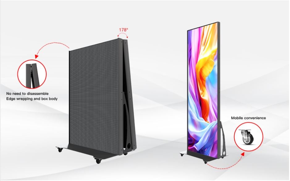 GOB P1.5 P1.8 P2 Indoor Led Poster Screen for Banner , Portable Led Video Wall With Wheels for Trade Show Store