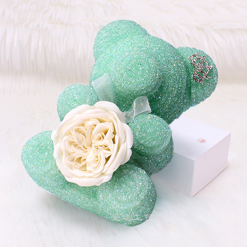 New Style 25cm Roses Bear Diamond Bear Decorated With Crown Include Gift Boxes