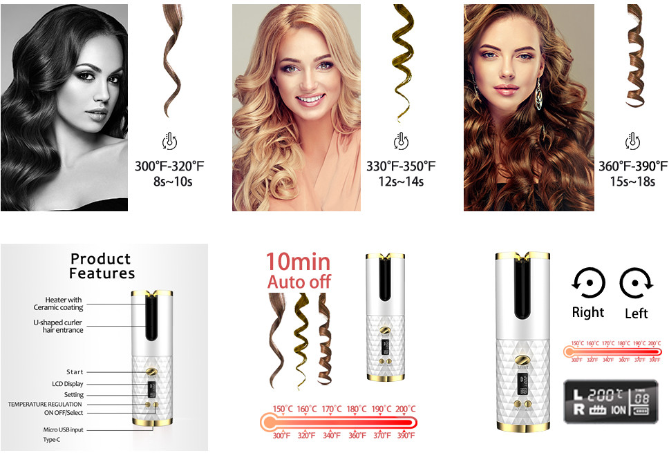 Wireless Ceramic Automatic Rotating Ceramic Hair Curler Rechargeable 50HZ/60HZ