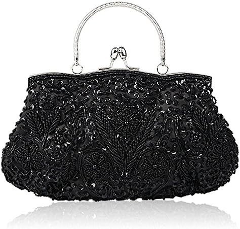 TMORE BEADED SEQUIN DESIGN FLOWER EVENING PURSE LARGE CLUTCH BAG