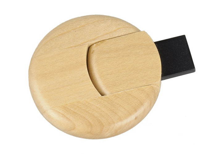 Round Plate Shape Bamboo Usb Flash Drive With 1g To 256g Storage Capacity
