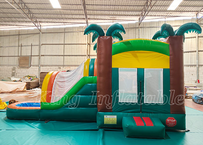 Tropical Jungle Theme Bounce House Kids Jumping Bouncy Castle Inflatable Bouncer Combo With Pool Water Slide