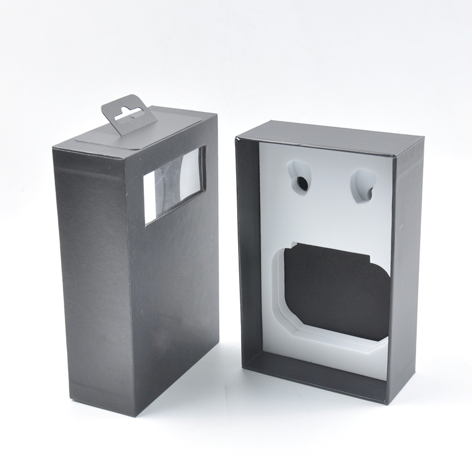 Black Window Box Packaging / Earphone Cardboard Box With Window Lid