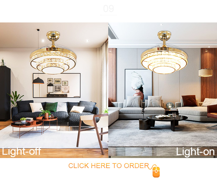 Modern Design 42Inch Crystal Ceiling Fans with Three Color Changes and Remote Control