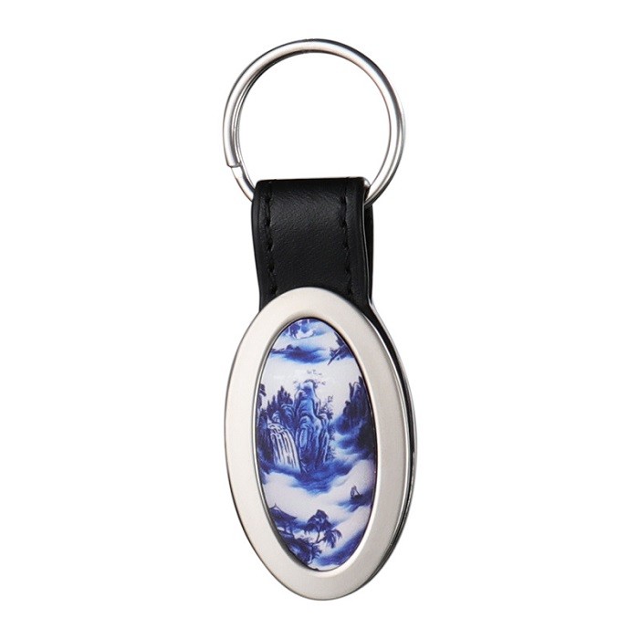 Blank Oval Shape Sublimation Keyring Pendant With leather strap DIY Creative Simple Metal Keychains