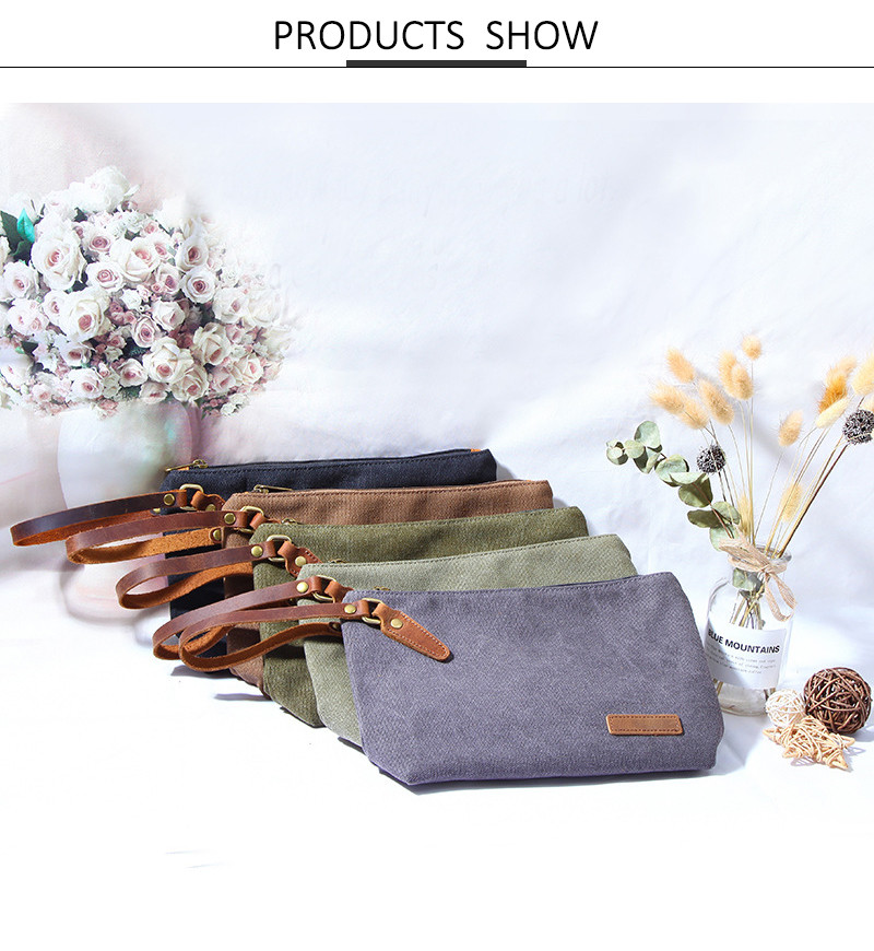 Blank Pure Color Zipper Cotton Canvas Makeup Bag