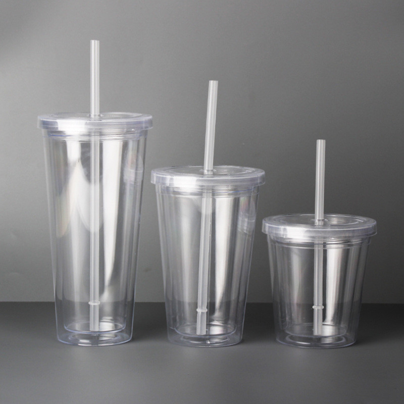 Double Wall Reusable Plastic Acrylic Water Bottle Clear For Parties Birthdays