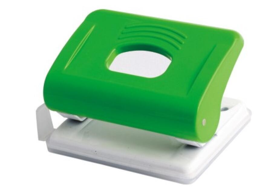 Green Color 5.5mm Hole 2 Holes Paper Punch for 15 Sheets Capacity