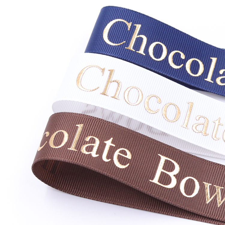 Foil Print Grosgrain Ribbon Custom With Emboss Logo
