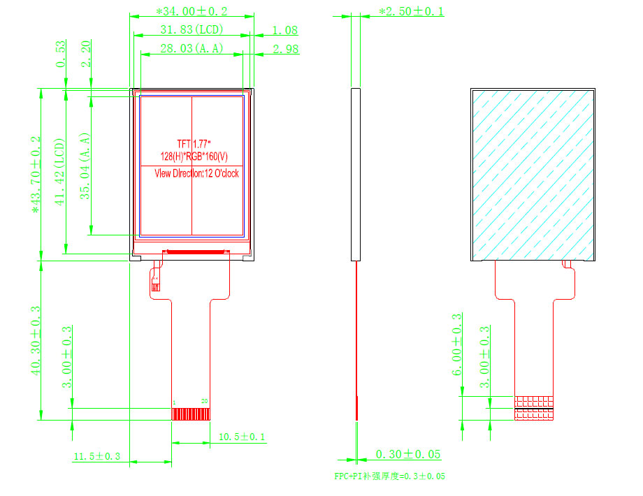 1.77 Inch LCD Screen Resolution 128*160 300 Brightness 20PIN Plugged MCU8bit ST7735S Driver