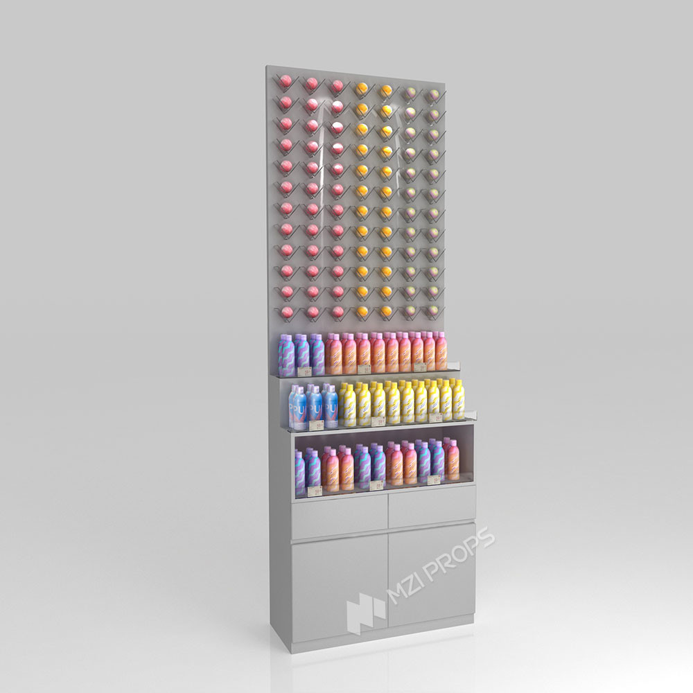 GDR01-BZ-08 Skincare Display Pillar with Grey Over-Oil Board and Soft Film Light Box for High-End Brand Sales Counters