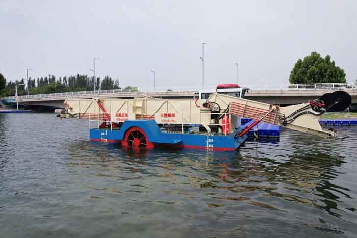 Gear Drive Aquatic Weed Harvesting Machine Diesel Engine With 0.55 M Empty Draft For Duckweed Enteromorpha
