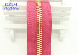 Buy cheap High Polished Gold Long Chain Zipper Pink Polyester Tape For Garments / Bags product