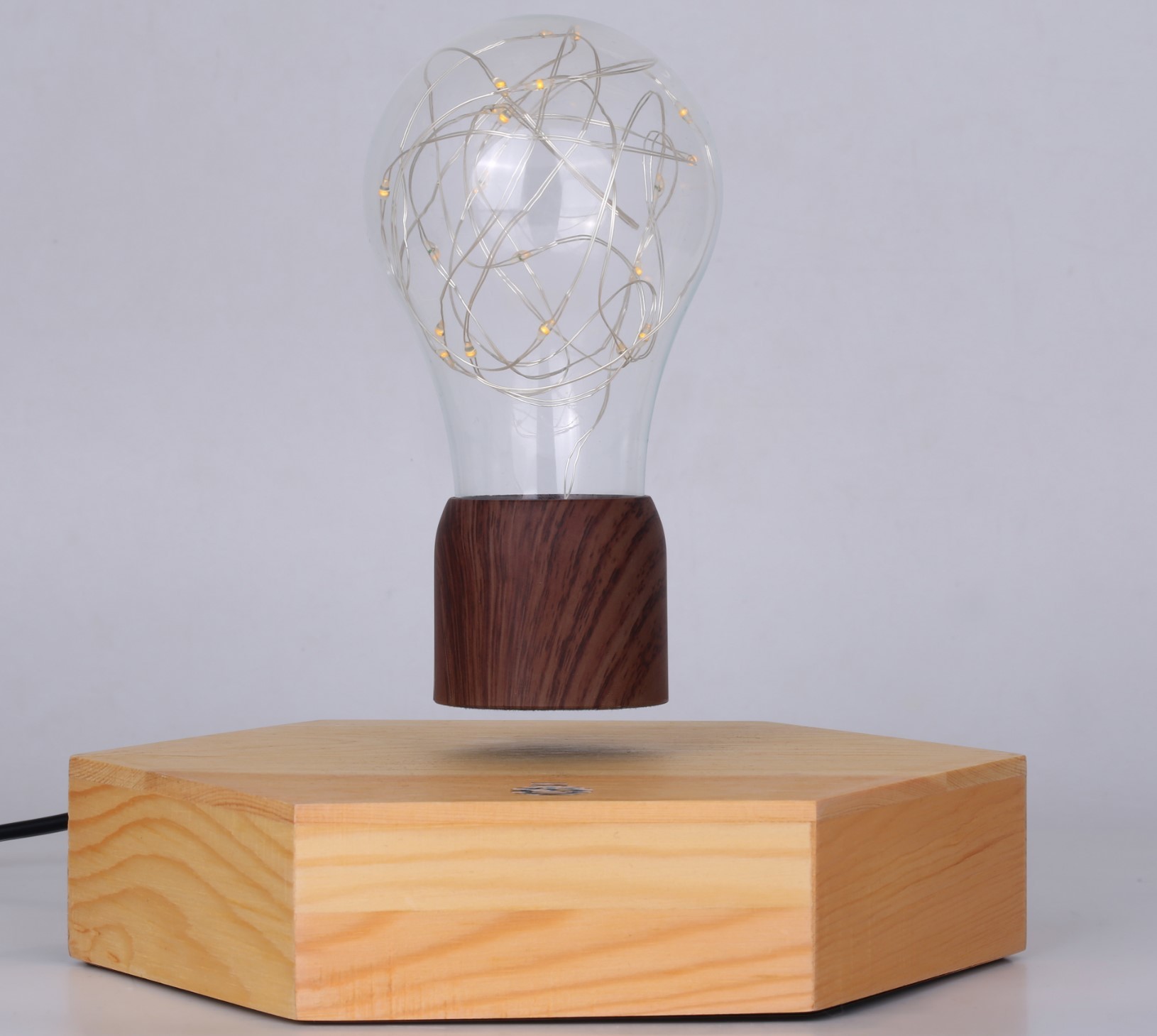 octagon wooden base magnetic levitation floating lamp light bulb for desk decor gift