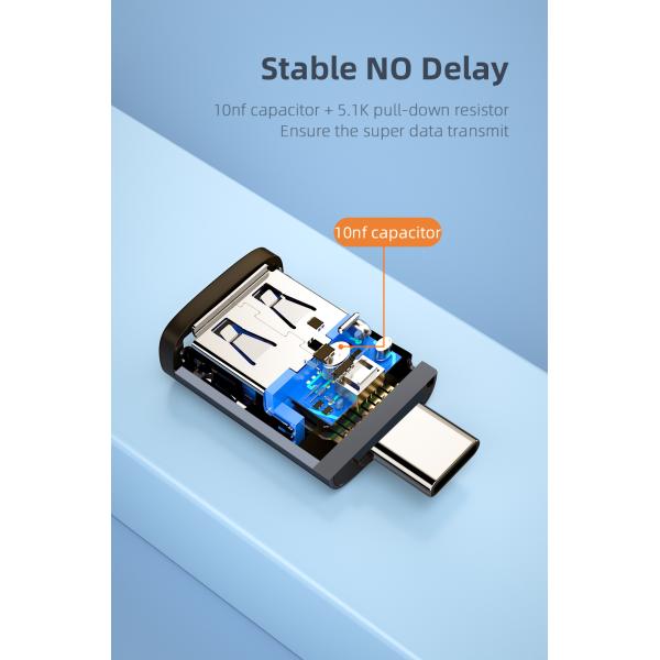 USB 3.0 OTG Adapter Converter Supporting 3A Fast Charging 5Gbps Type C OTG Adaptor