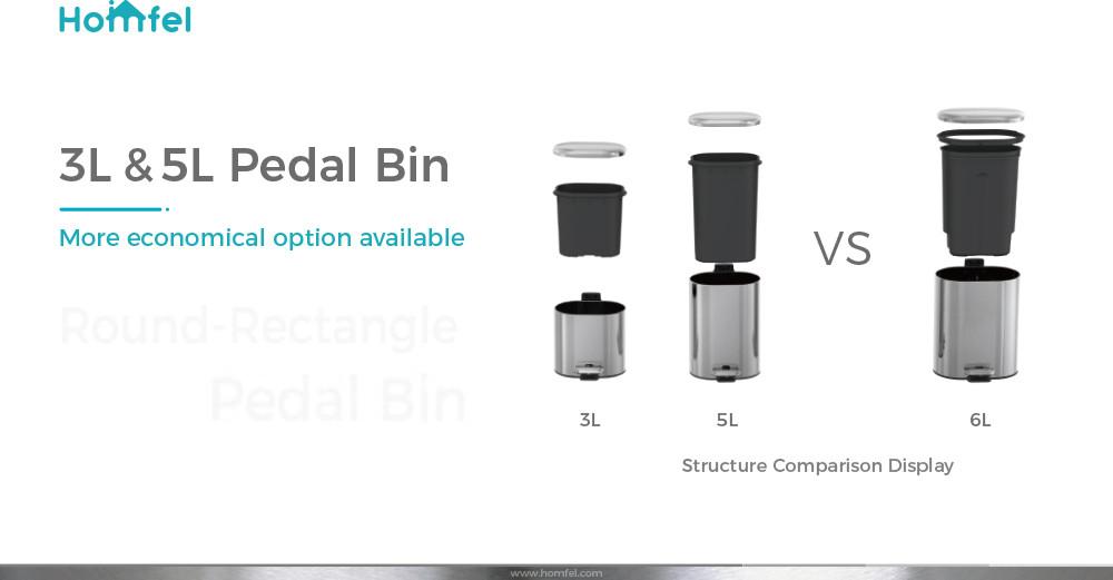 Rectangular Soft Close Pedal Bin with ANTI-FINGERPRINT Function and Durable Stainless Steel Material rounded rectangle trash can
