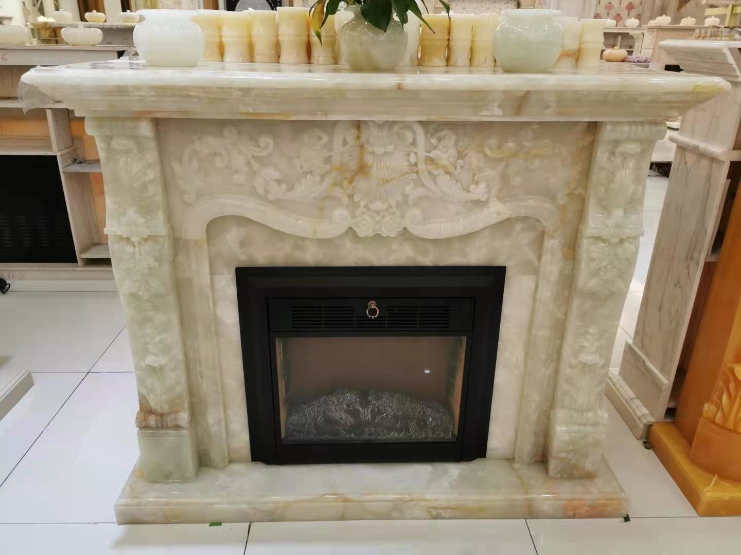 Customized Decorative Onyx Stone Marble Fireplace Surround