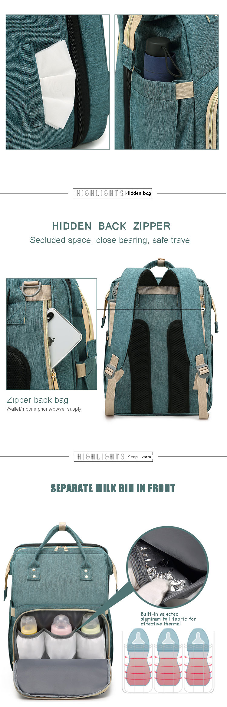 Large Capacity Mummy Bags Baby Diaper Backpack Multi Functional Waterproof Oxford