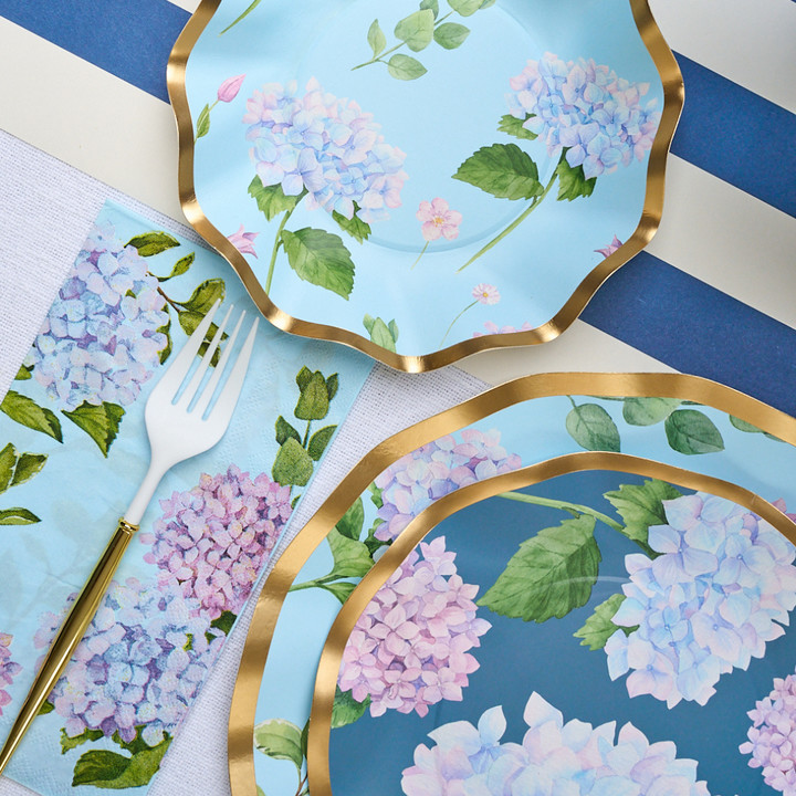 Customize Hydrangea Theme Table Setting Party Decoration Disposable Paper Plates Party Supplies For Tea Party