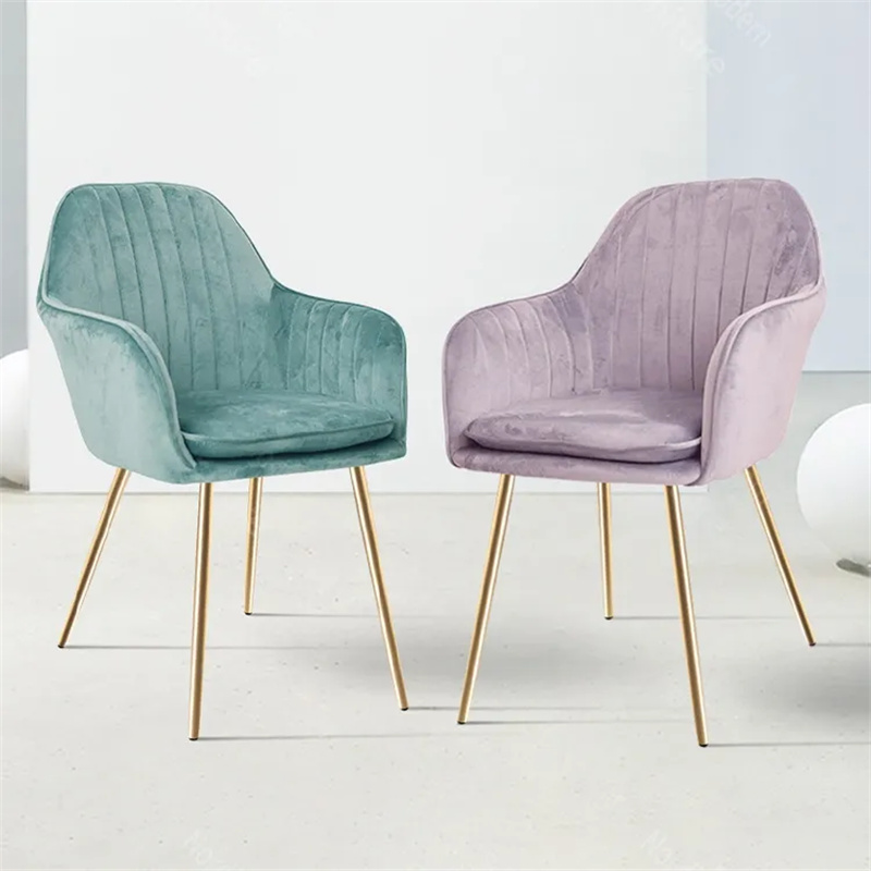 Yellow Upholstered Dining Chair Modern Velvet Fabric Dining Chair With Gold Metal Leg